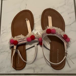 Aeropostale Fringe Pom Pom Sandals- Size 7